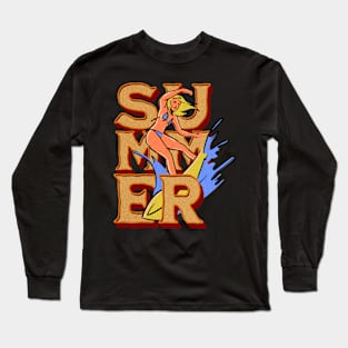 Retro Summer Surfer Girl Long Sleeve T-Shirt
